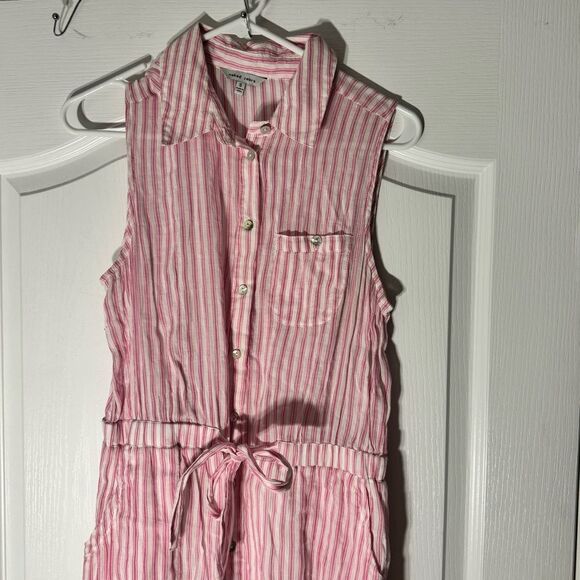Naked Zebra Pink White Striped Shorts Button Front Romper With Pockets Size S - Picture 5 of 11